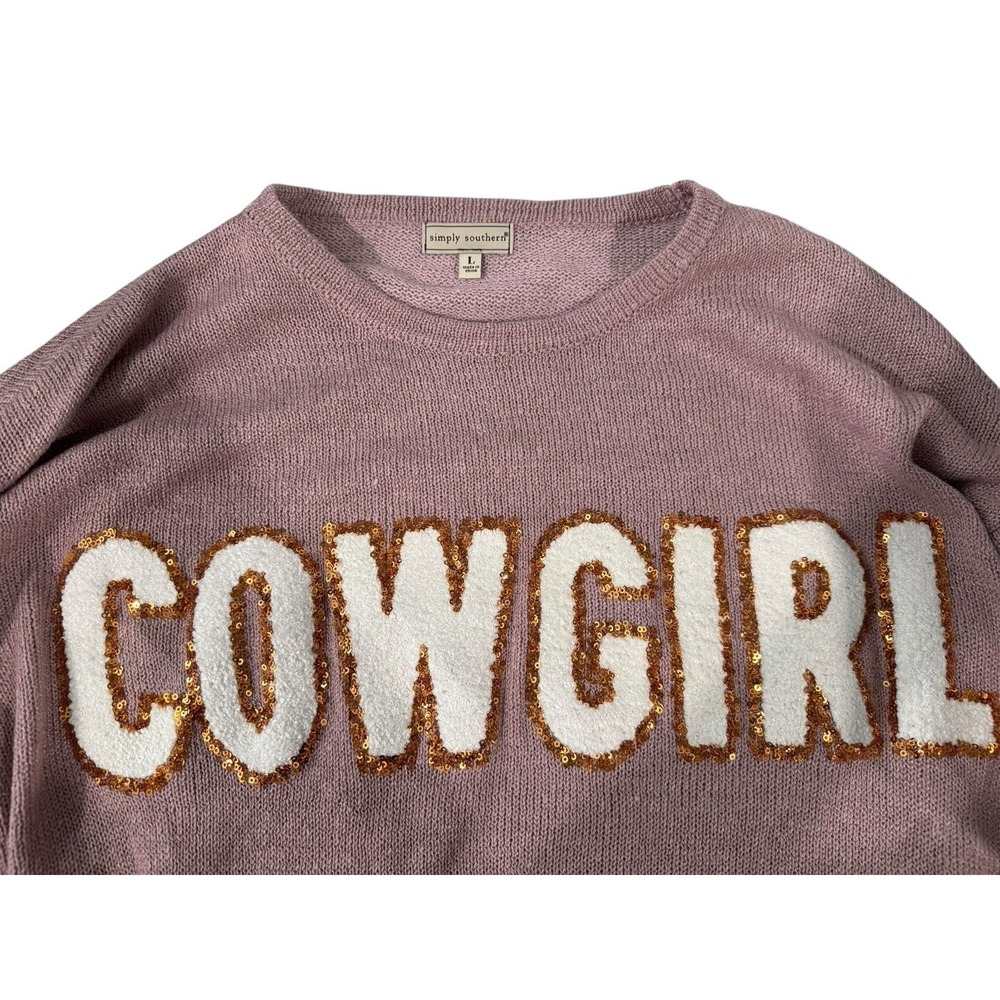 Simply Southern Women's Sweater Cowgirl Size Large Mauve Glitter - Picture 3 of 4